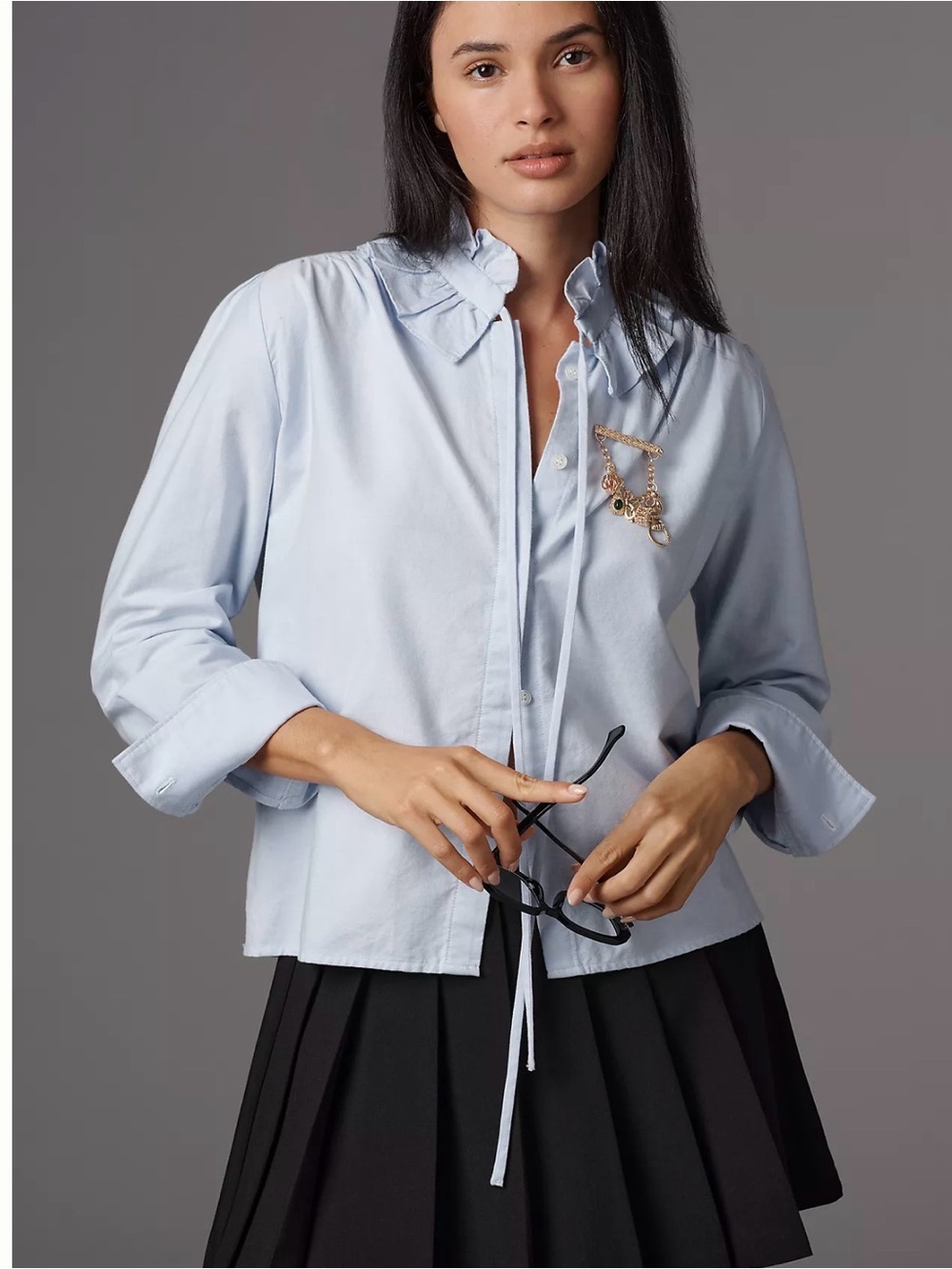 Citizens Of Humanity Light Blue Ruffle Tie Collar Button-Down